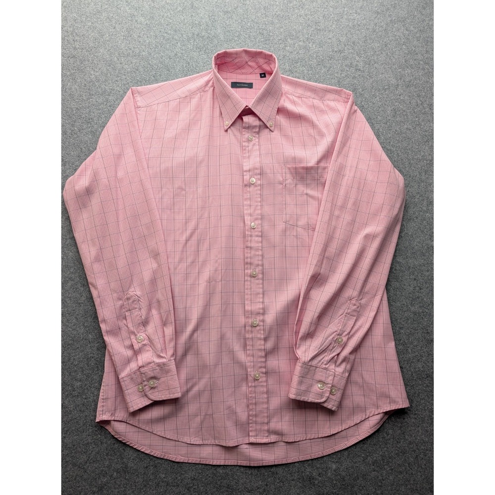 Turtleson Men's Shirt Medium Pink White Check Button-up Long Sleeve